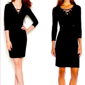 Calvin Klein Lace-Up Dress Black with  Gold Details Size 6